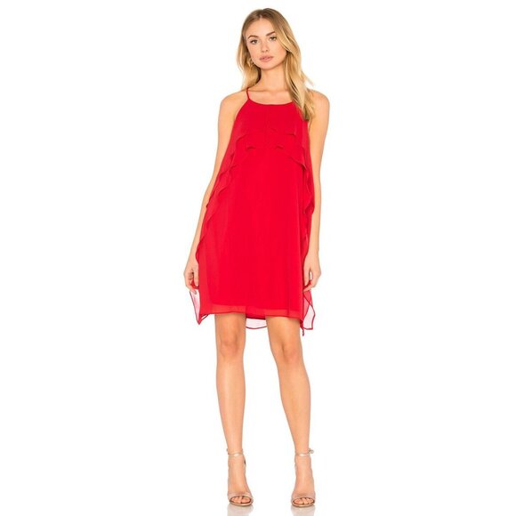 New BCBGeneration Red Chili Pepper Ruffle Short Mini Dress Size Large - Picture 1 of 10